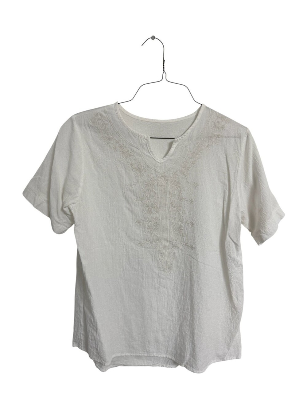 White Short Sleeve Embroidered Cotton Blouse Small Cottagecore Boho Farmhouse